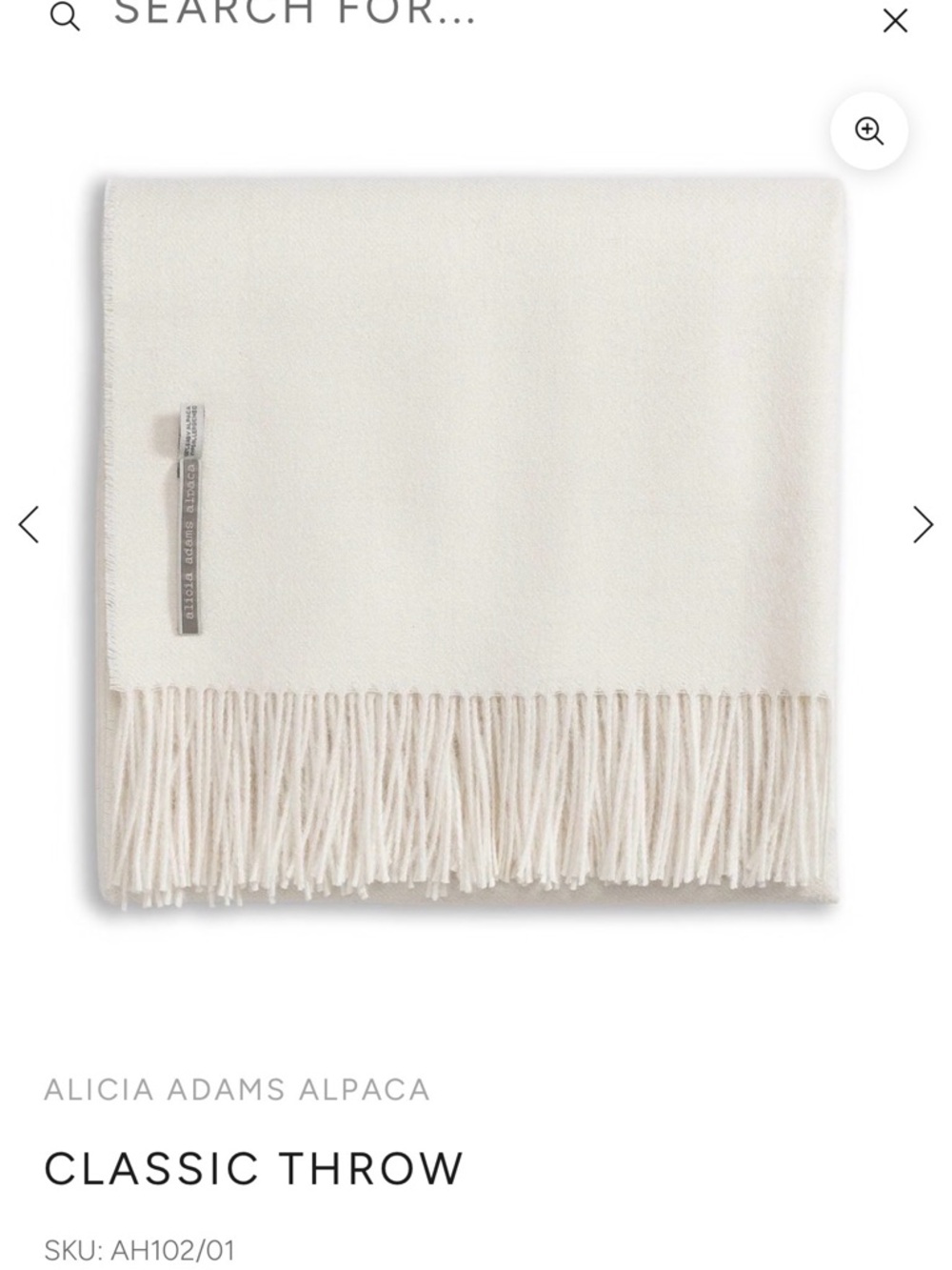 Alicia Adams Alpaca Cream Fringe Throw